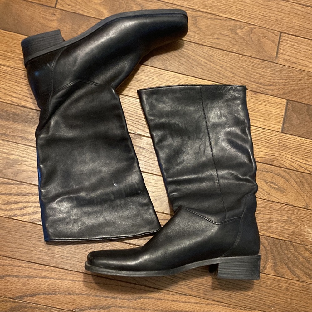 NATURALIZER Black Leather Square Toe Mid Calf Boots Size 7M
